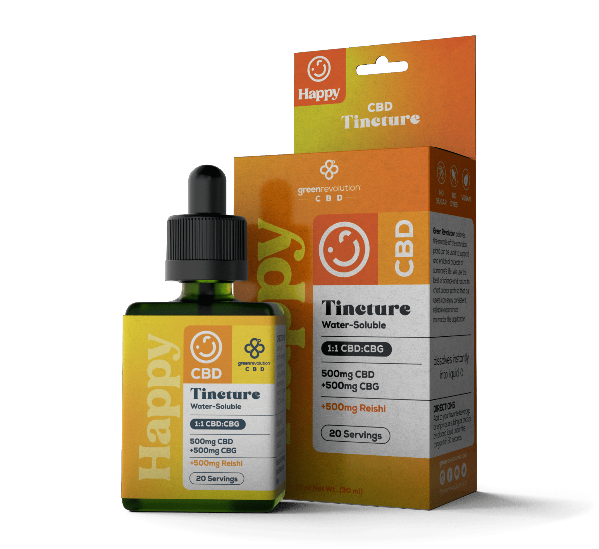 Happy CBD + CBG Tincture - {1:1 Ratio} - 500mg CBD + 500mg CBG
