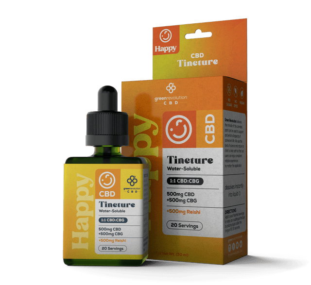 Water-soluble CBD Happy Tincture with 500mg CBD, 500mg CBG and Reishi
