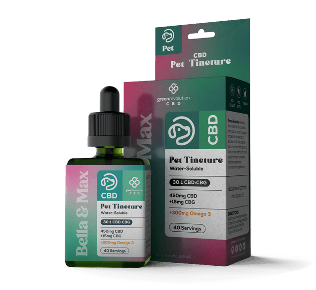 Bella and Max water-soluble CBD pet tincture with 450mg CBD, 15mg CBG and salmon omega-3